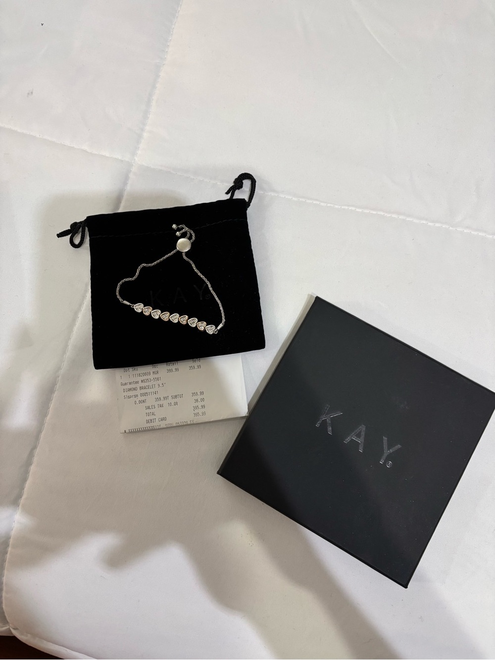 REAL Kay Jewelers Sterling Silver Heart Link Bracelet with Clear Stones